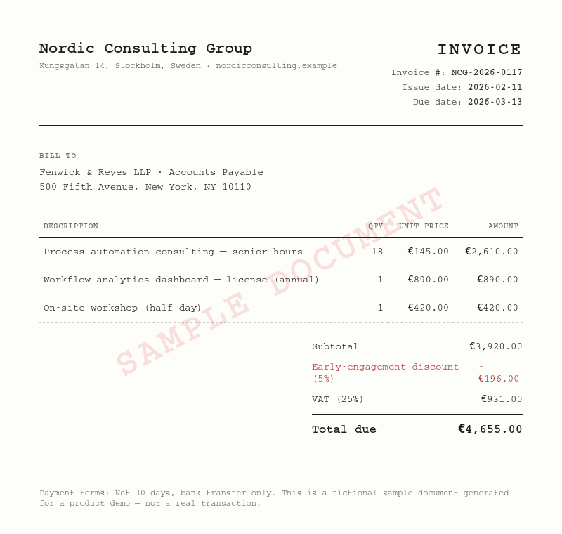 Sample invoice thumbnail — Nordic Consulting Group